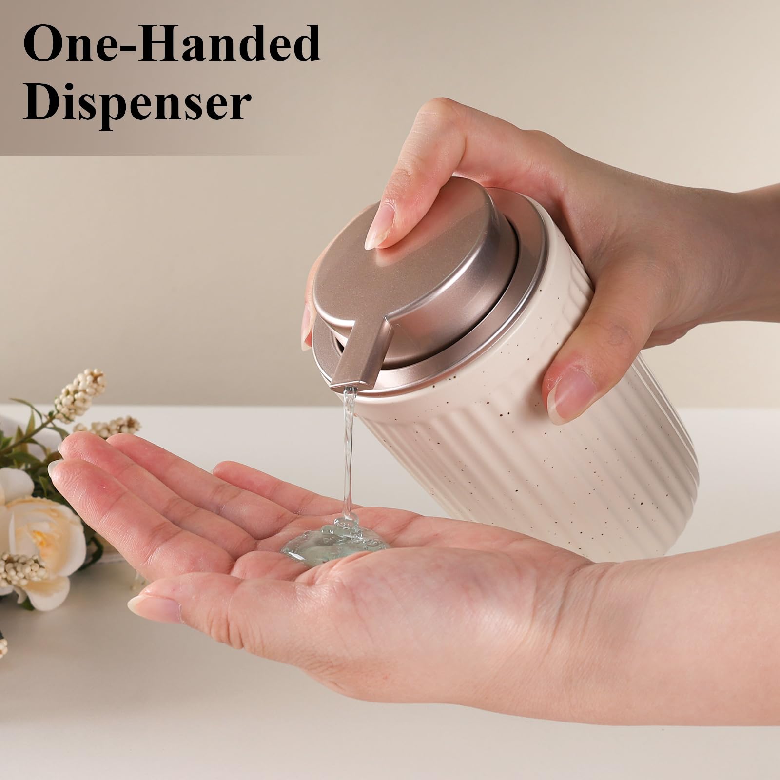 Bosilunlife Dish Hand Soap Dispenser - Liquid Pump Soap Dispenser For Bathroom Decro Aprcot 12Oz Ceramic Kitchen Dish Dispenser